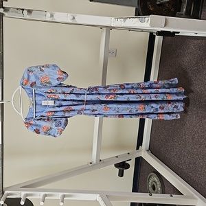 Lofe Blue Floral Midi Dress